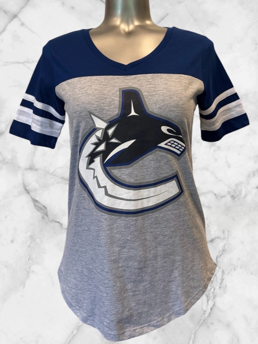 2 for $30 | NHL Women’s V-Neck Tee in Navy & Gray with Team Logo